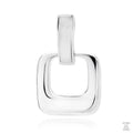 A silver loop pendant with a white nacre embellishment in the center, presented against a white background.