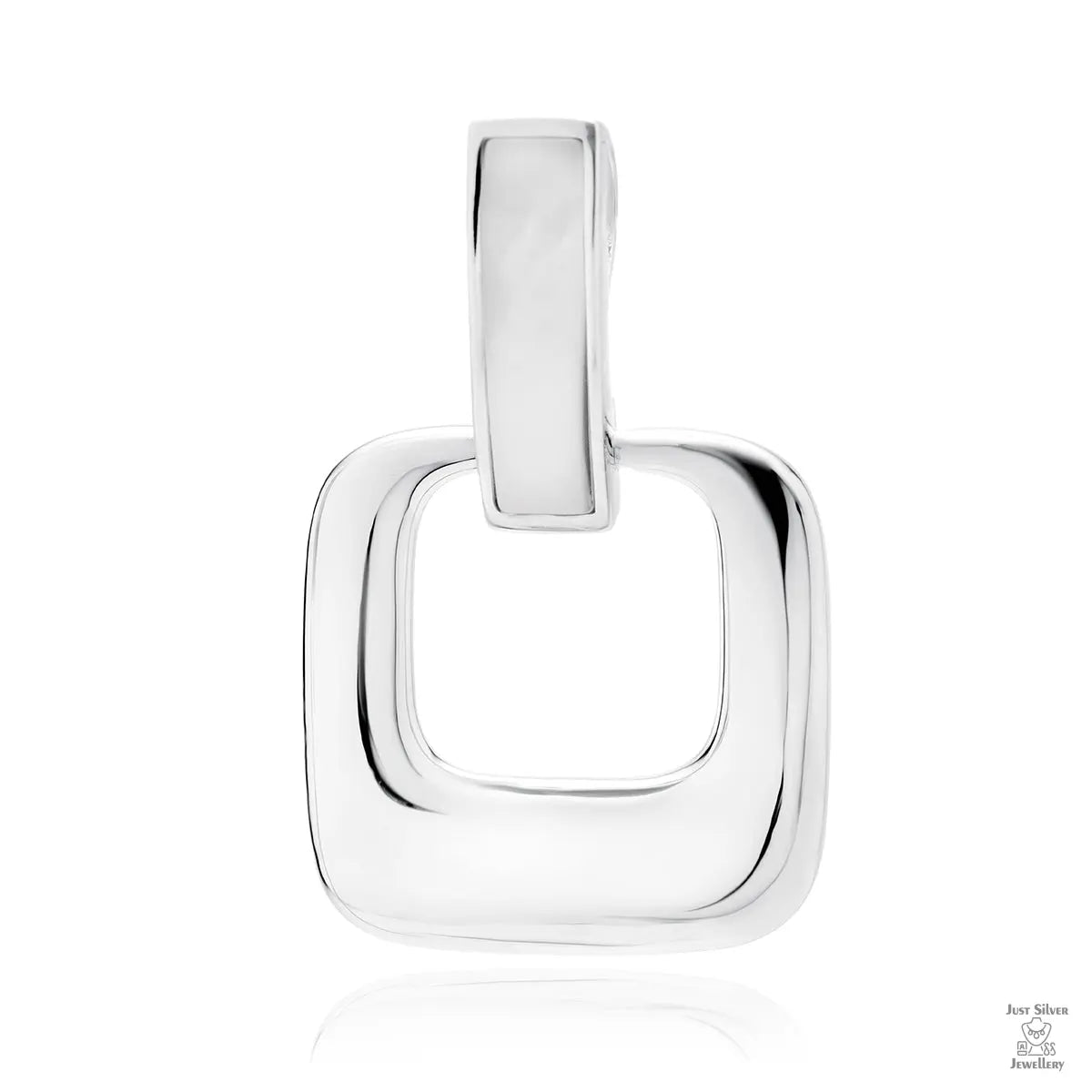 A silver loop pendant with a white nacre embellishment in the center, presented against a white background.