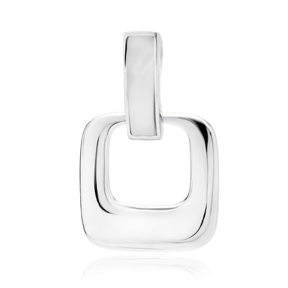 A silver loop pendant with a white nacre embellishment in the center, presented against a white background.