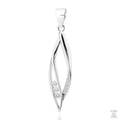 A silver pendant with a twisted design and white zirconia gemstones embedded along the twist.