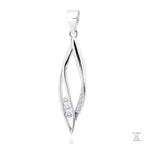 A silver pendant with a twisted design and white zirconia gemstones embedded along the twist.