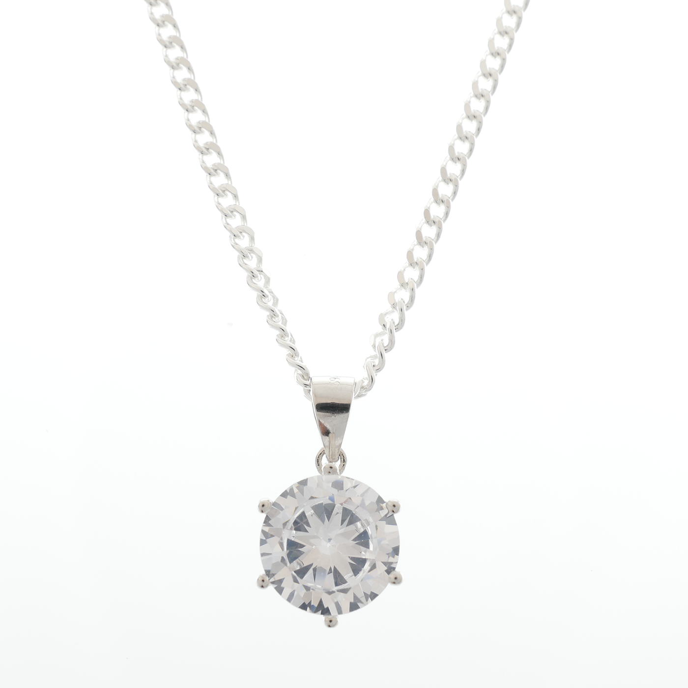 Silver single round White Zirconia pendant & chain