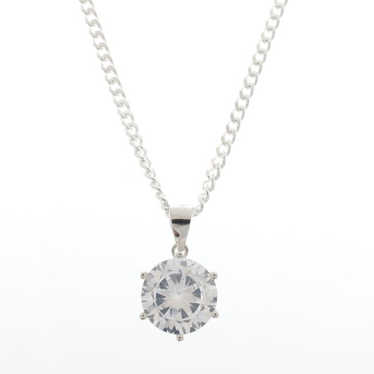 Silver single round White Zirconia pendant & chain