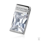 A silver pendant with a large rectangular white zirconia centerpiece and smaller zirconia accents along the top edge.
