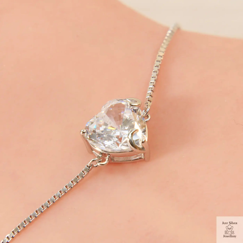 Silver Heart Natural Zircon Bracelet Just Silver Jewellery