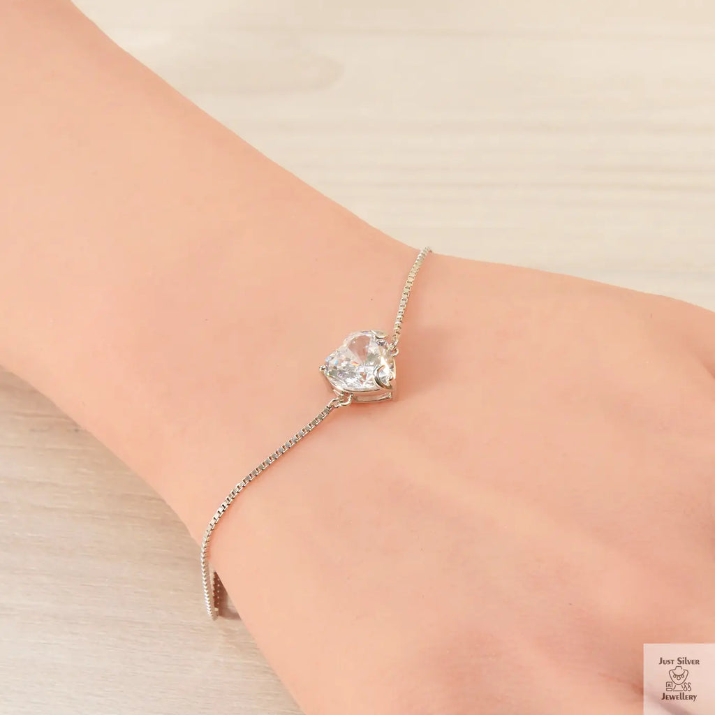 Silver Heart Natural Zircon Bracelet Just Silver Jewellery