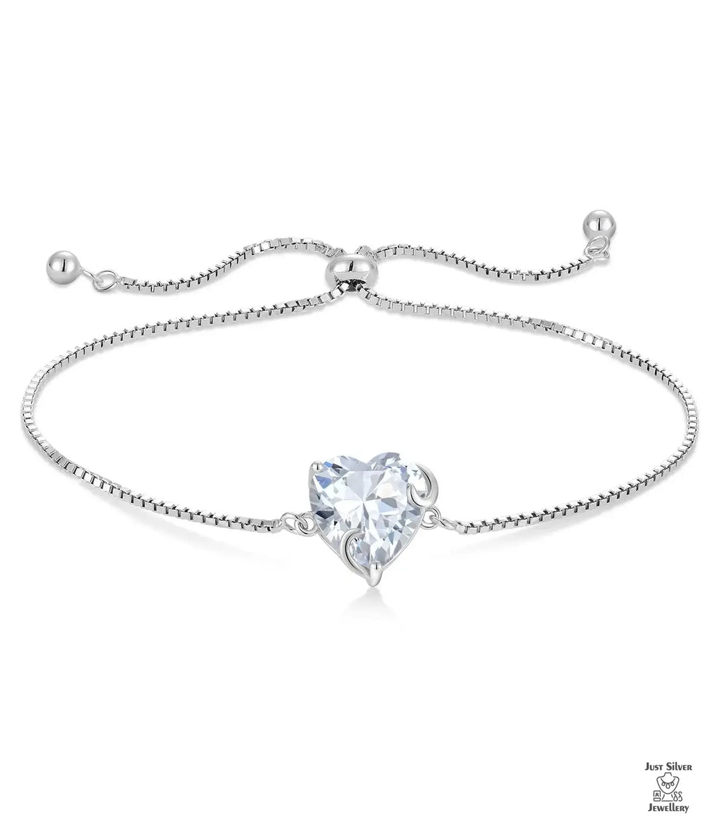 Silver Heart Natural Zircon Bracelet Just Silver Jewellery