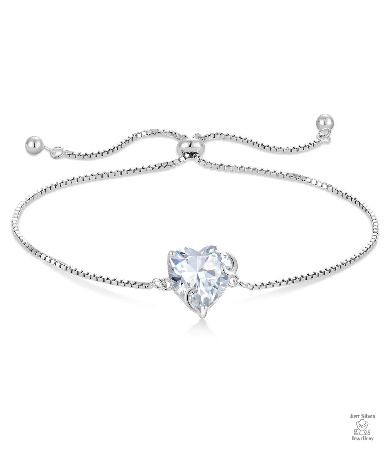 Silver Heart Natural Zircon Bracelet Just Silver Jewellery