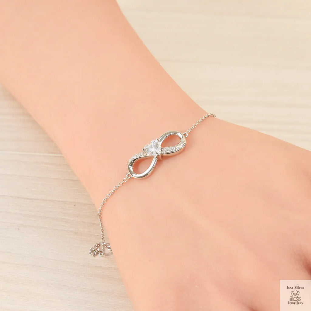 Silver Natural Zircon Infinity Bracelet Just Silver Jewellery