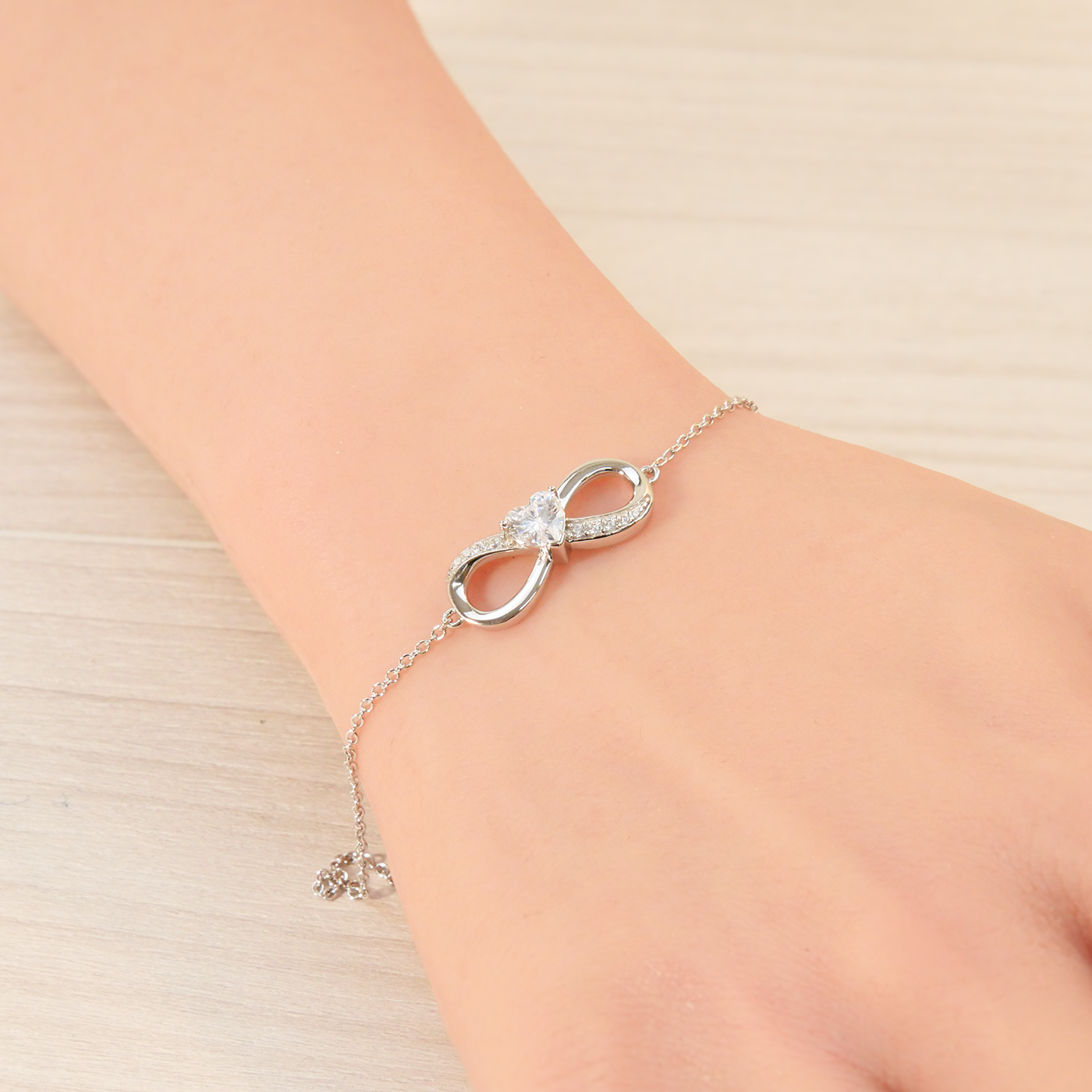 Silver Natural Zircon Infinity Bracelet