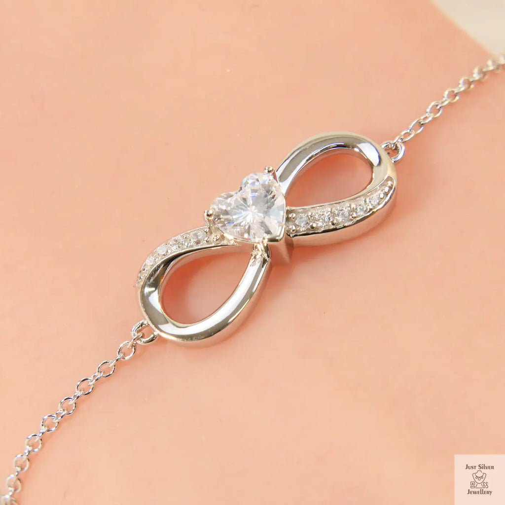 Silver Natural Zircon Infinity Bracelet Just Silver Jewellery
