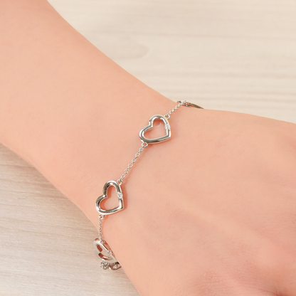 Silver 5 Hearts Cubic Zirconia Bracelet