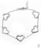 Silver 5 Hearts Natural Zircon Bracelet Just Silver Jewellery
