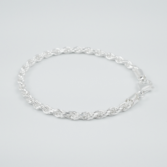 Solid Sterling Silver Rope Bracelet (3.4mm)