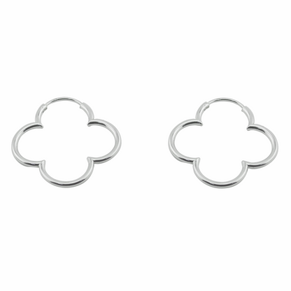 Silver quatrefoil earrings on a white background