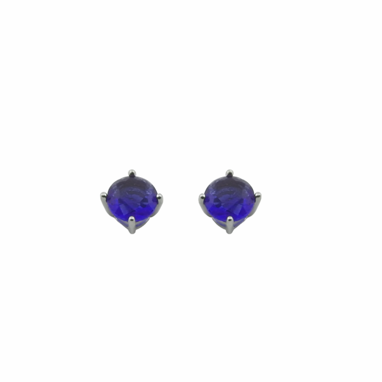Pair of blue gemstone stud earrings on a white background