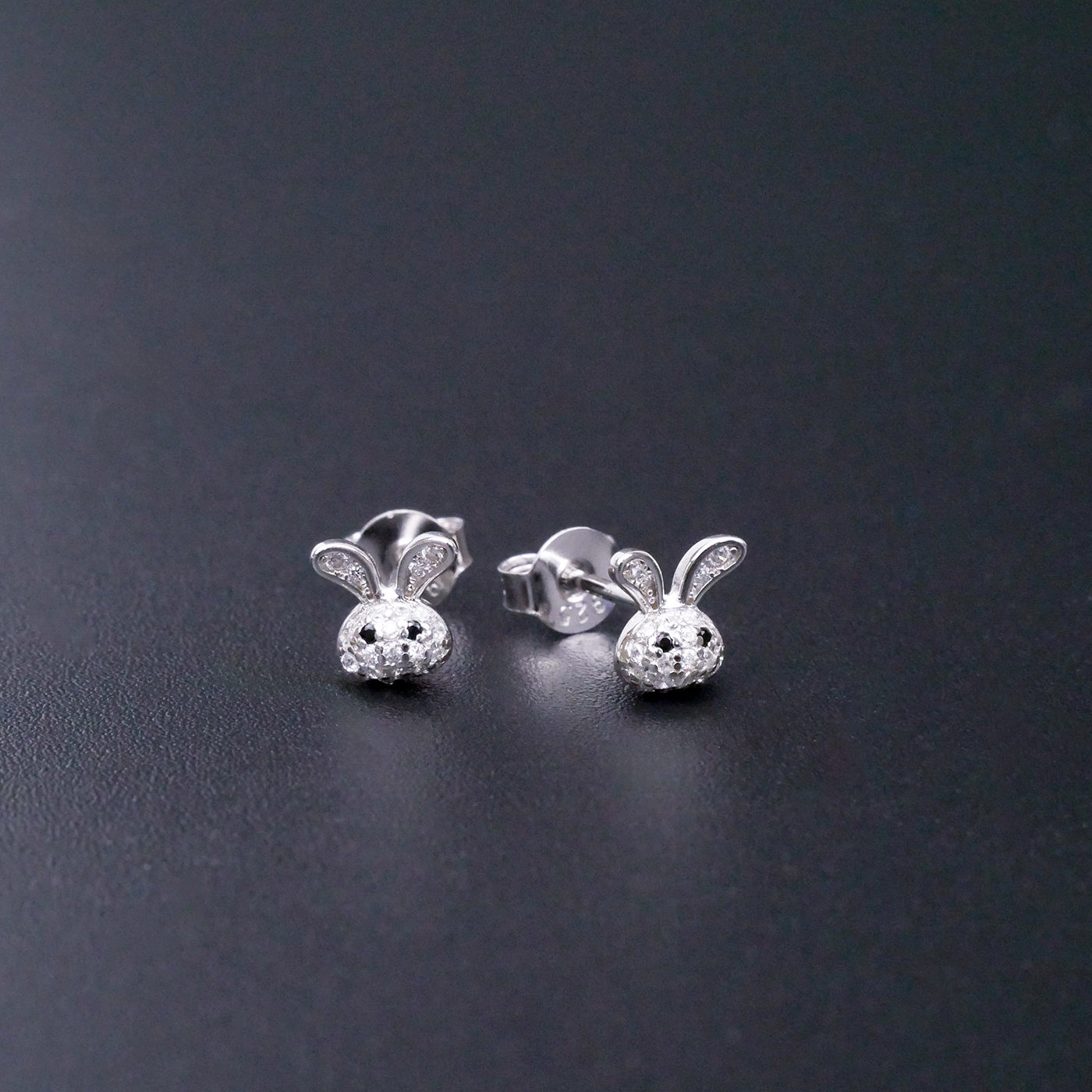 Silver "Black Eyed" Bunny Stud Earrings