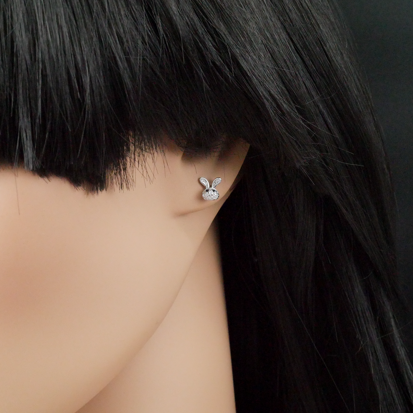 Silver "Black Eyed" Bunny Stud Earrings