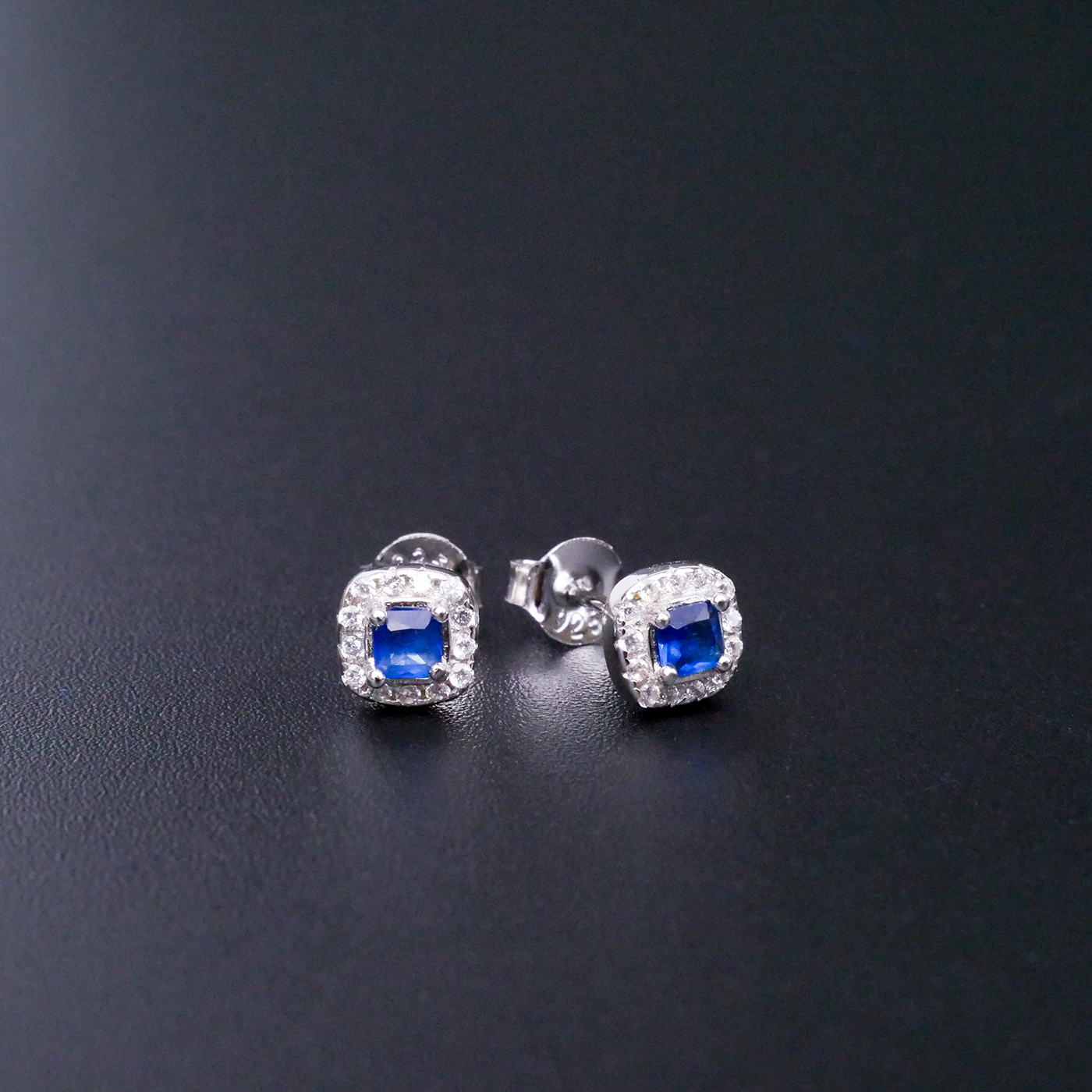 Silver Square "Blue CZ" Small Earrings