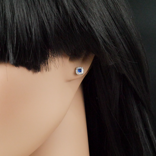 Silver Square "Blue CZ" Small Earrings