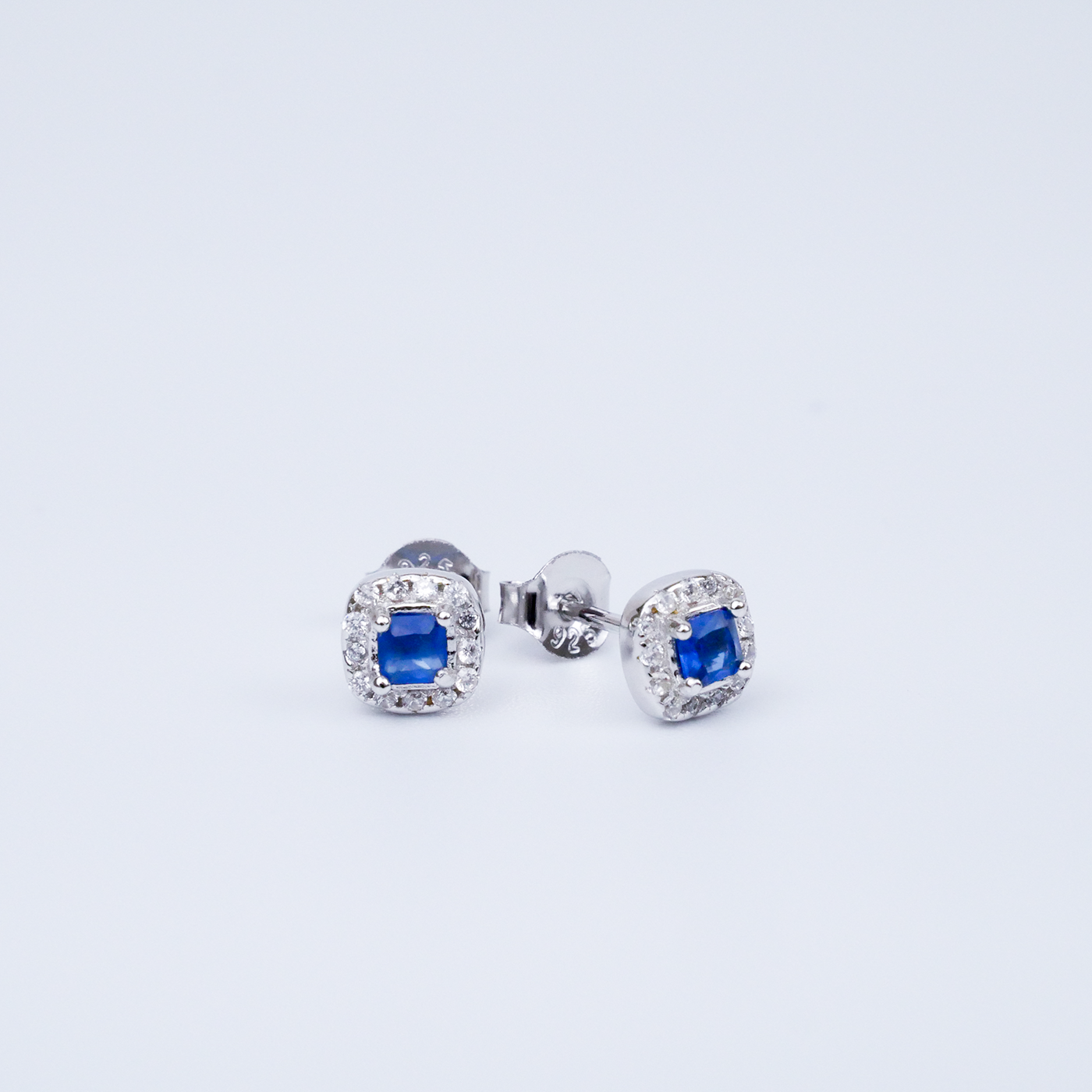 Silver Square "Blue CZ" Small Earrings