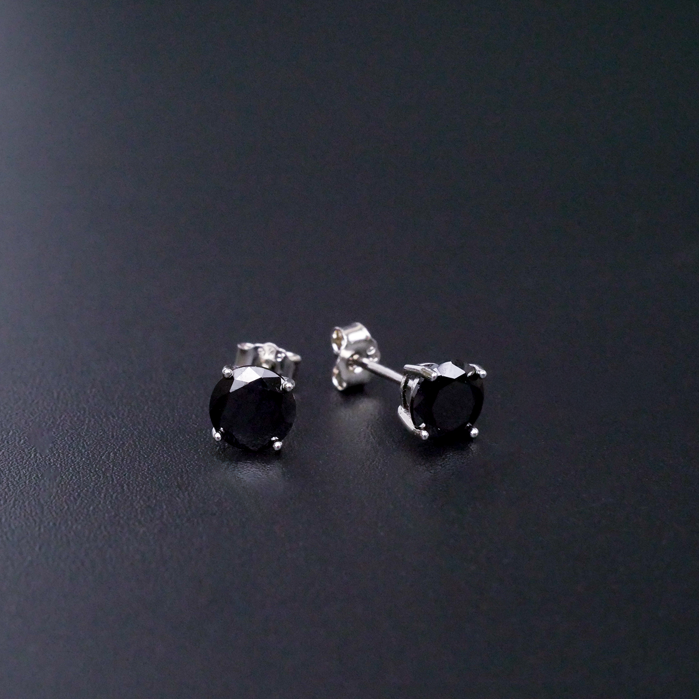 Silver Round "Black CZ" Stud Earrings