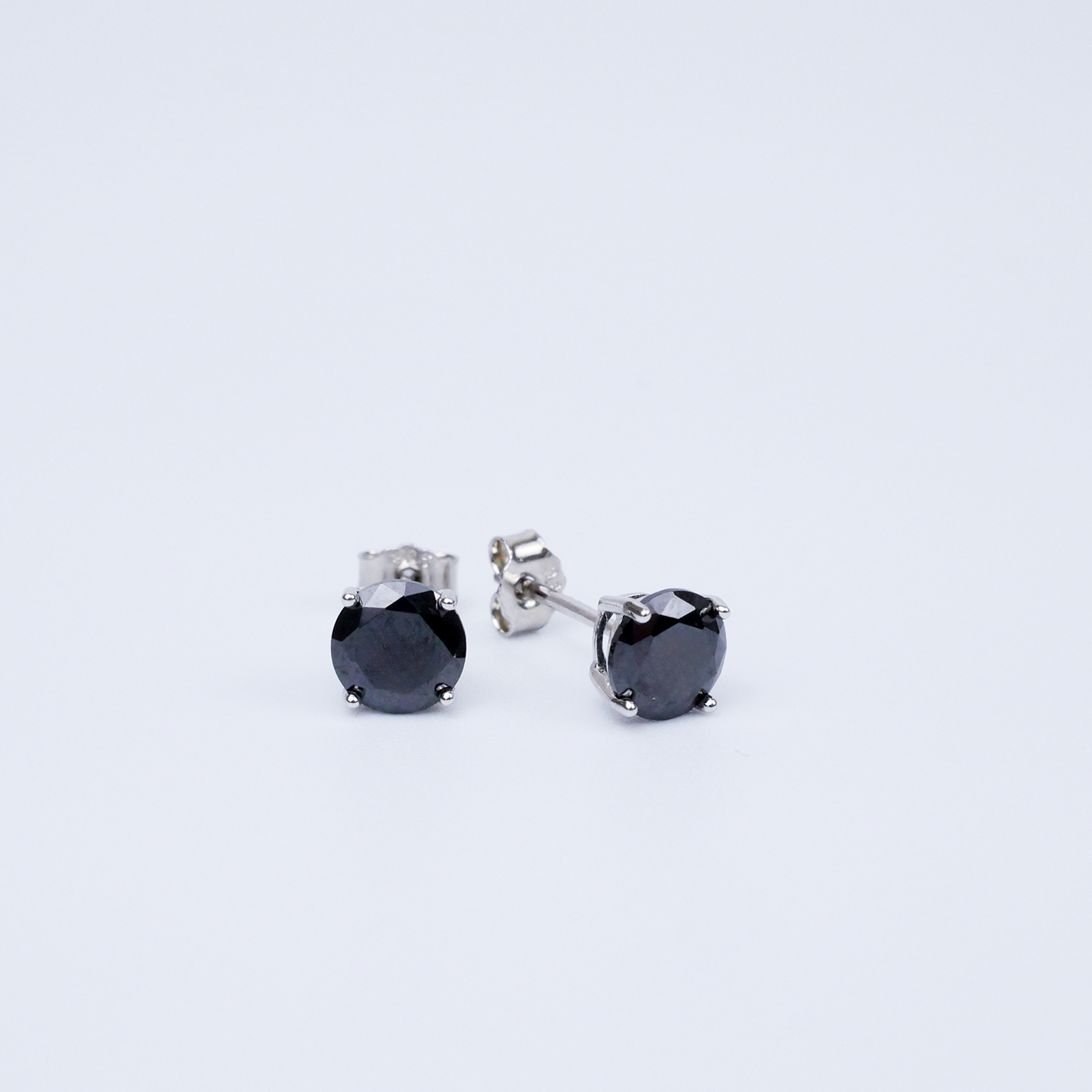 Silver Round "Black CZ" Stud Earrings