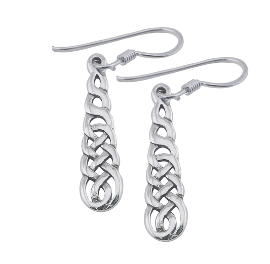 A pair of sterling silver Celtic weave dangle earrings.