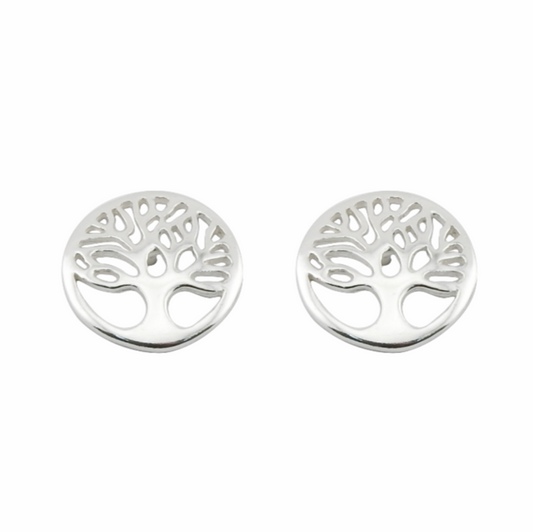 Silver tree of life earrings on a white background