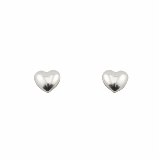 Pair of silver heart-shaped earrings on a white background