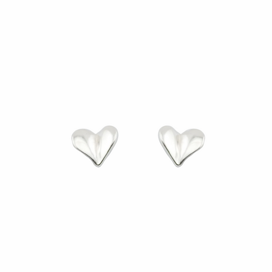 Heart-shaped silver earrings on a white background