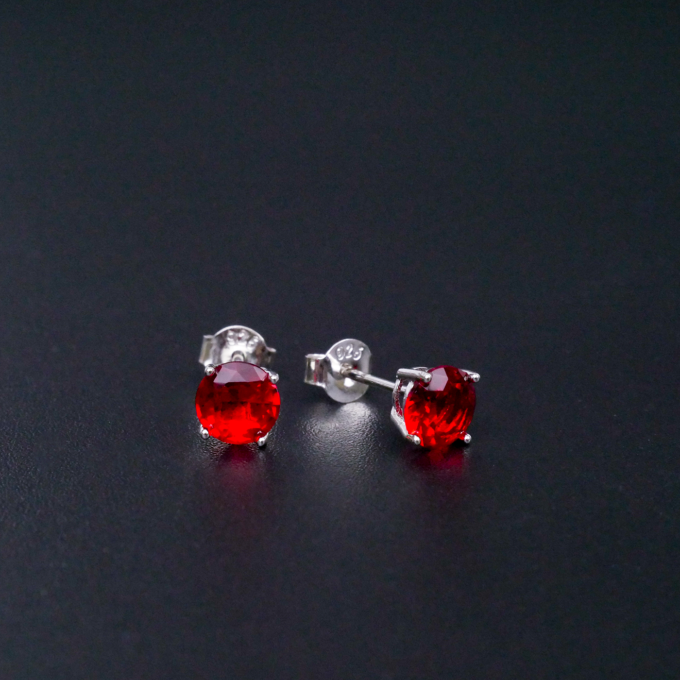 Silver "Red Round CZ" Earrings