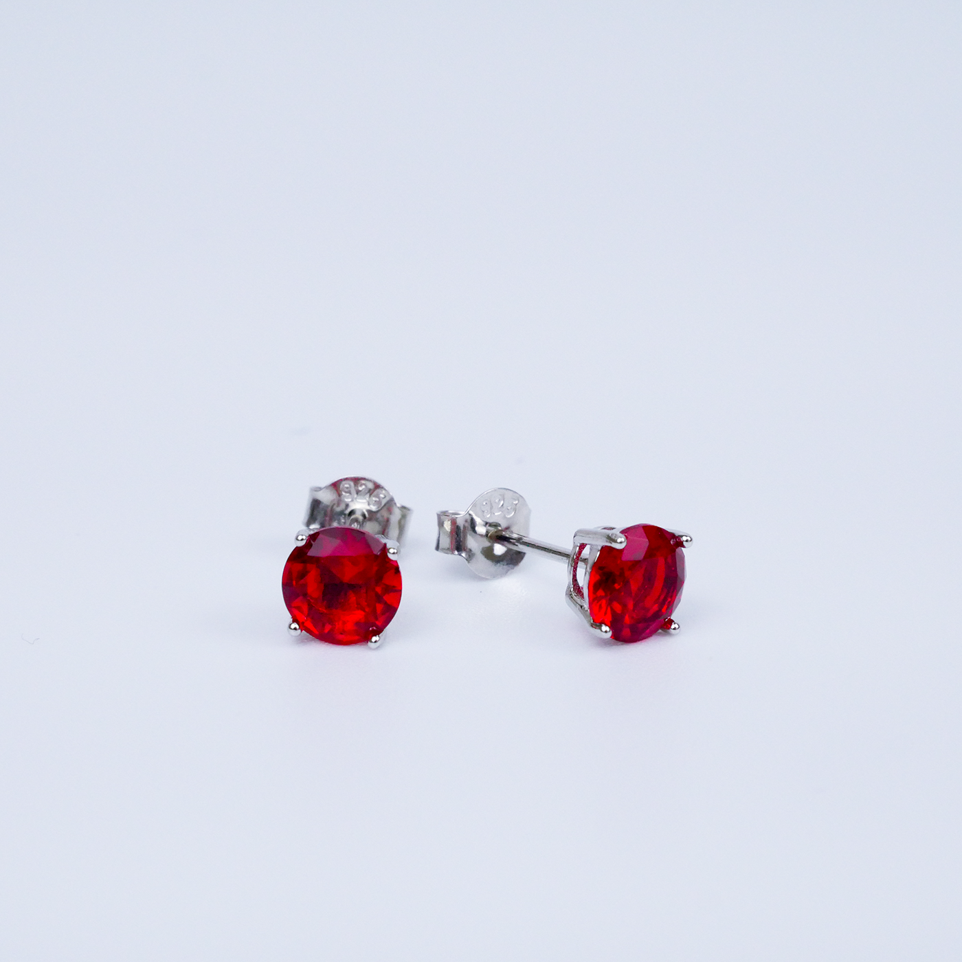 Silver "Red Round CZ" Earrings
