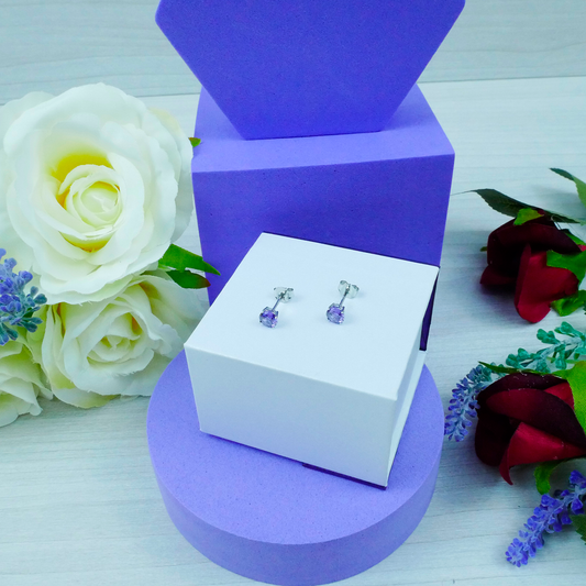 Silver "Round Violet CZ" Earrings