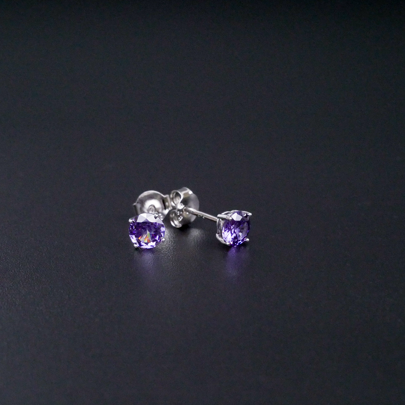 Silver "Round Violet CZ" Earrings