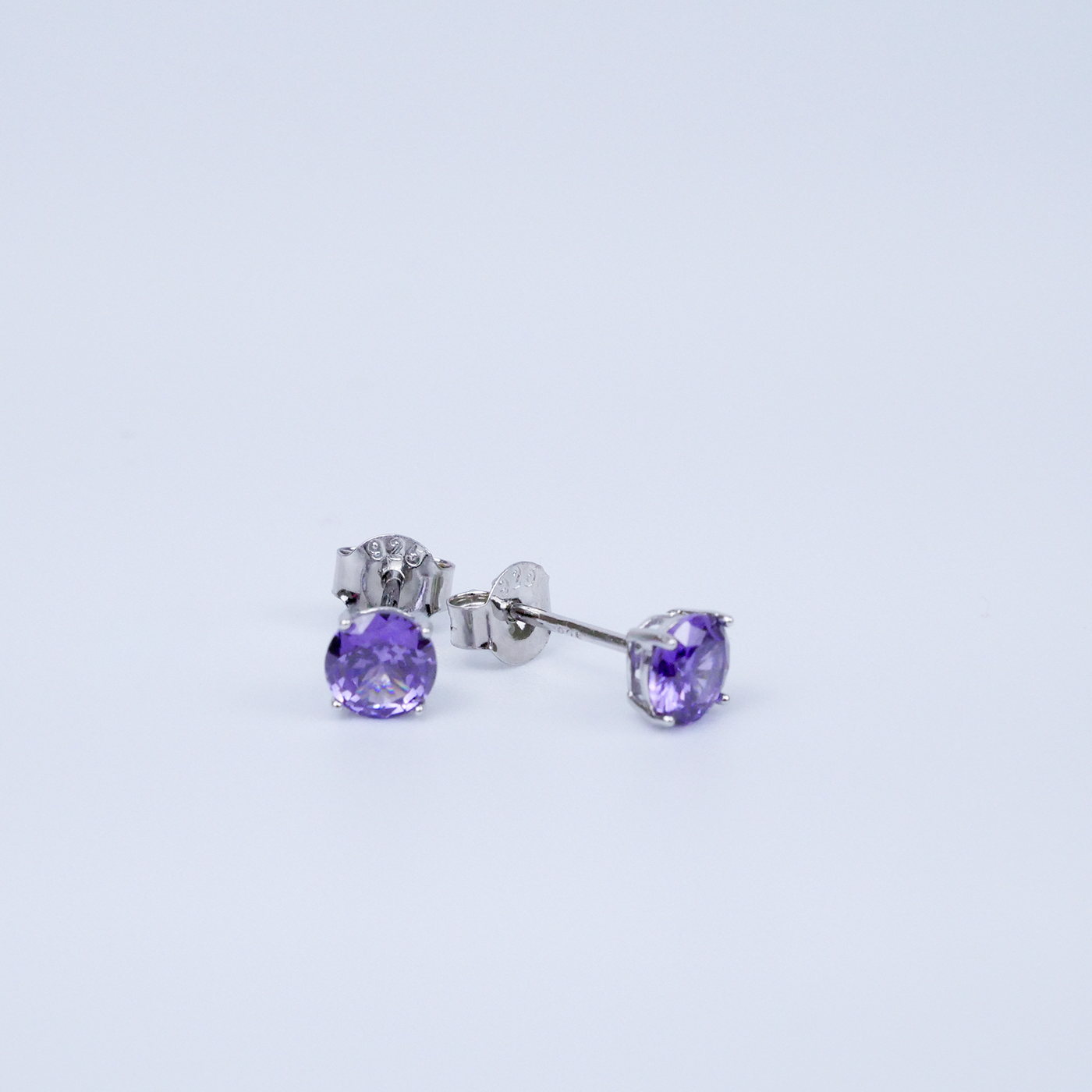 Silver "Round Violet CZ" Earrings