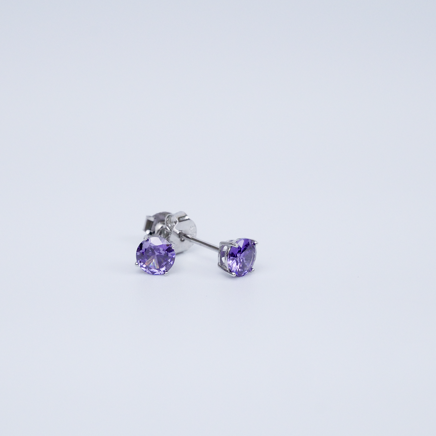 Silver "Round Violet CZ" Earrings