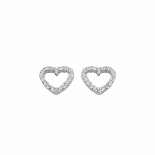 Heart-shaped silver earrings on a white background