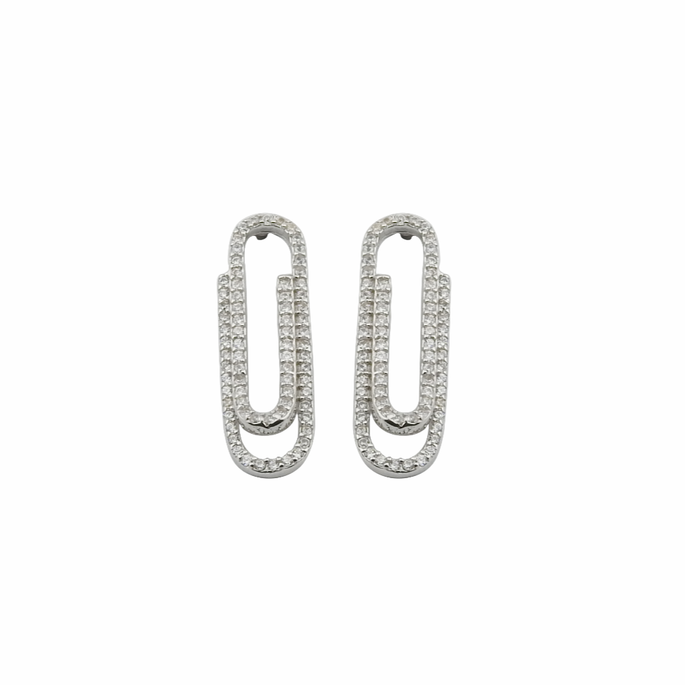 Pair of silver hoop earrings on a white background