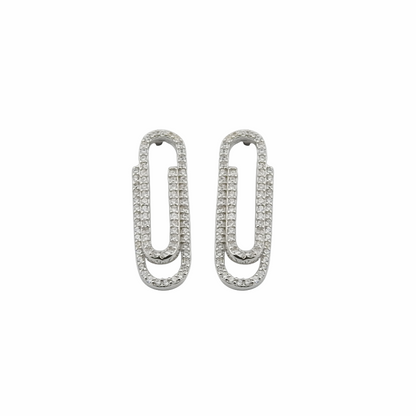 Pair of silver hoop earrings on a white background