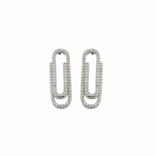 Pair of silver hoop earrings on a white background