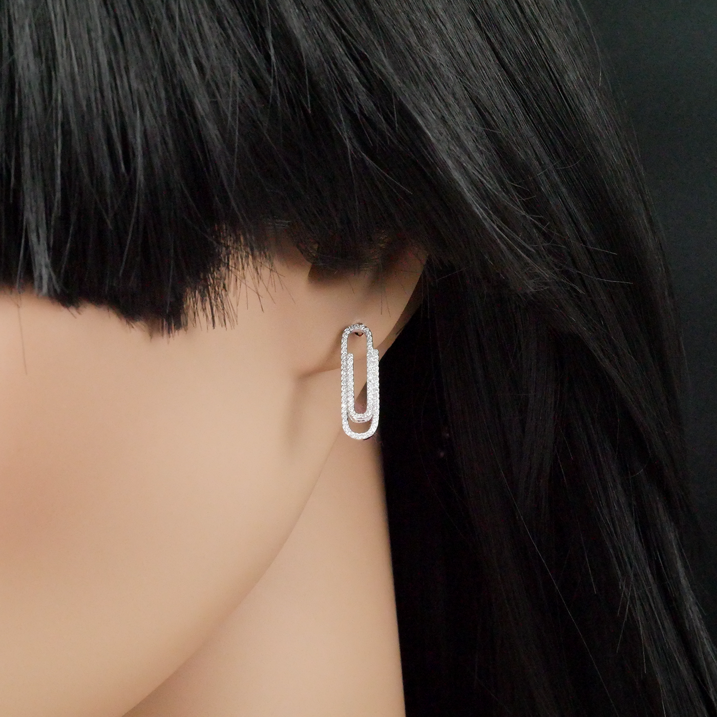 Silver "CZ Paperclip" Earrings