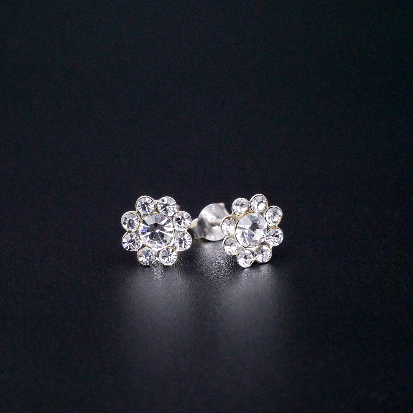 Silver "White CZ Flower" Earrings