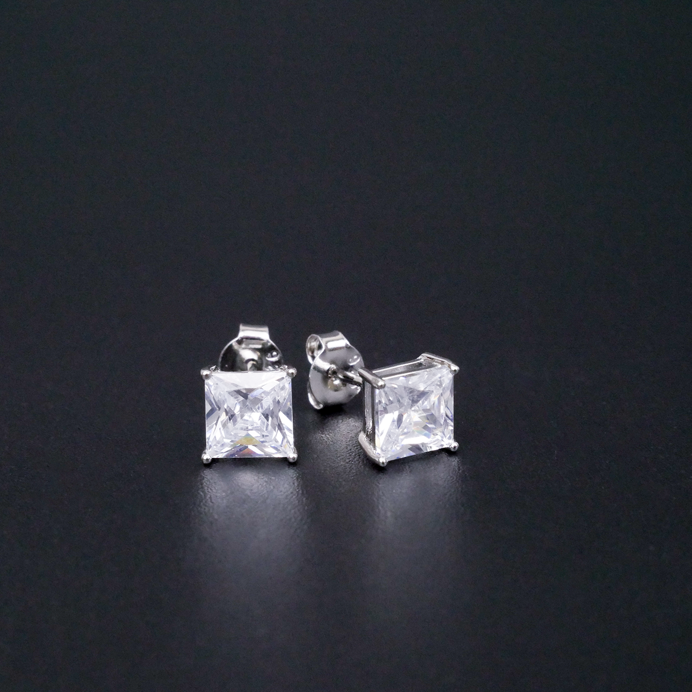 Silver "Square White CZ" Earrings
