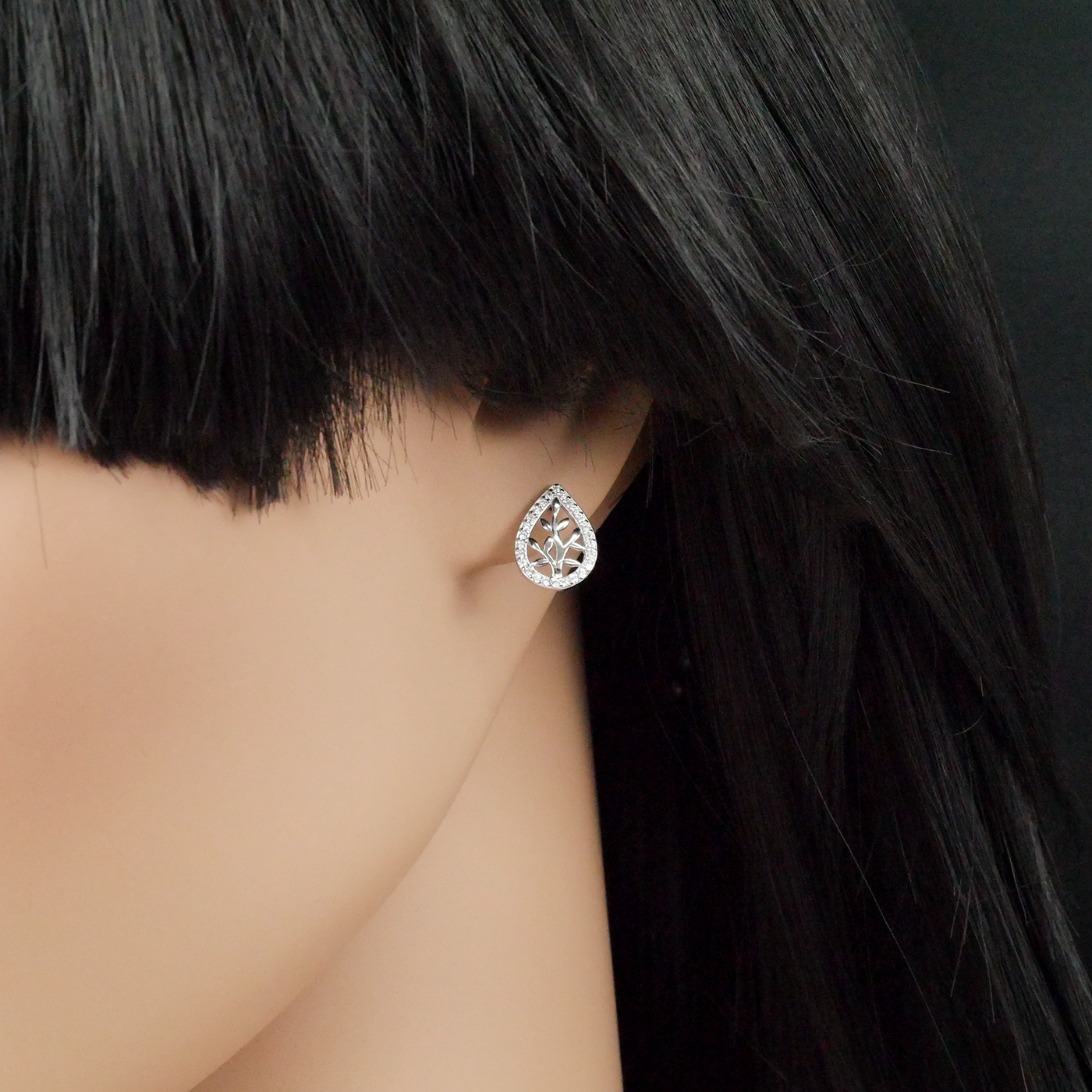 Silver "Teardrop CZ Leaf Earrings"