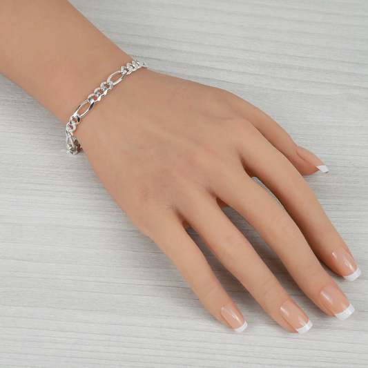 Solid Sterling Silver Figaro Bracelet (5.5mm)