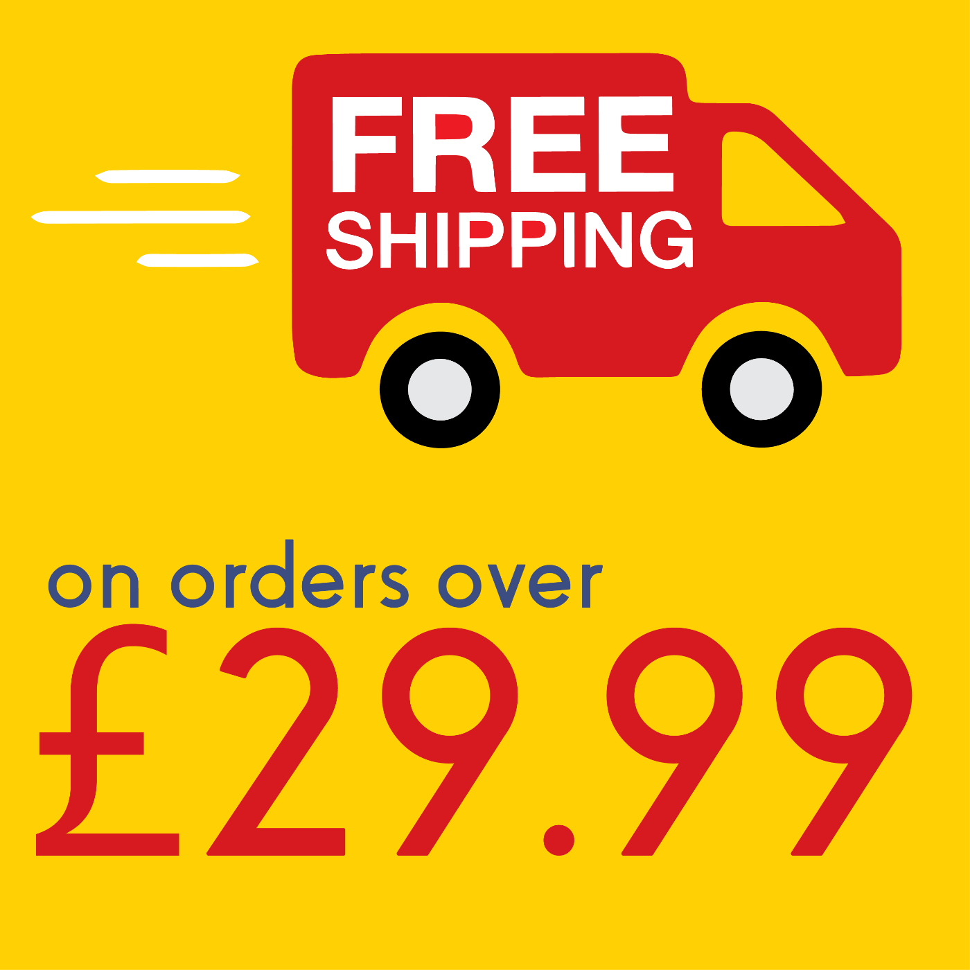 Free shipping offer with a red delivery van on a yellow background