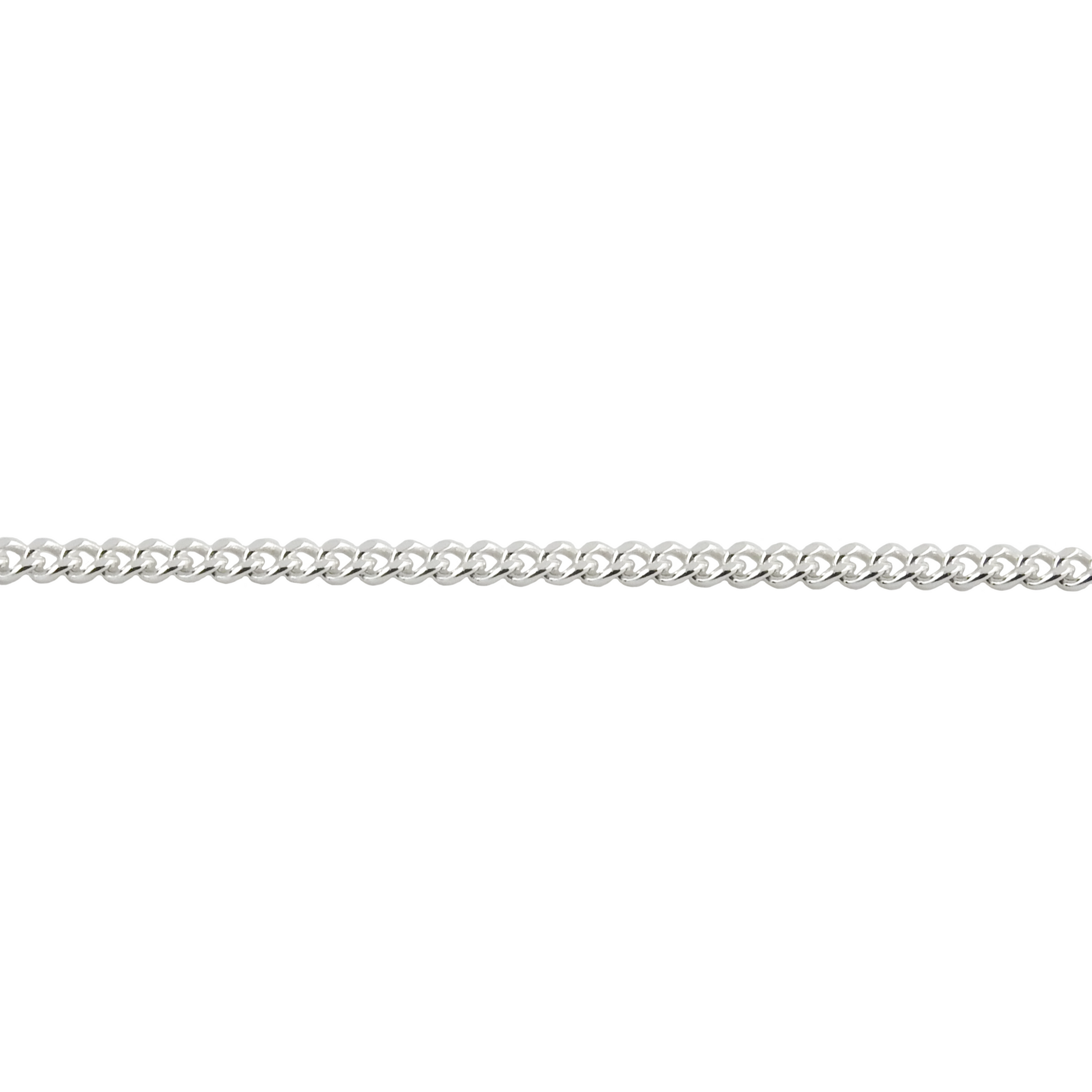 A sterling silver curb chain necklace with a length of 2.1mm, displaying the detailed texture of the curb design.