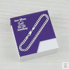 Silver bracelet on a purple card with 'Just Silver Jewellery' branding.