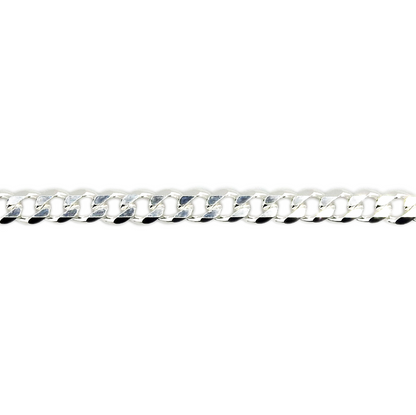 A solid sterling silver curb chain necklace with a 4mm link size, displayed against a white background.